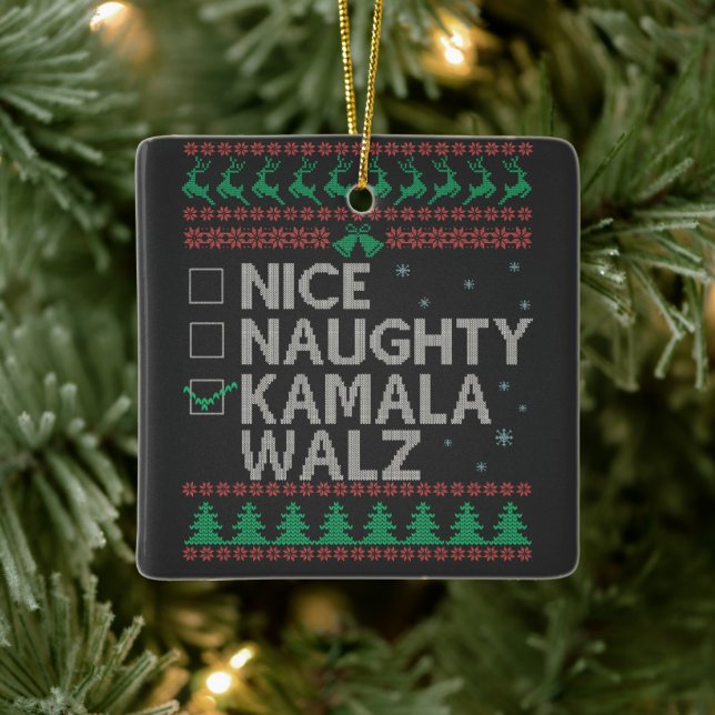La Kamala Harris Ugly Christmas Sweater Election Ceramic Ornament (Tree)