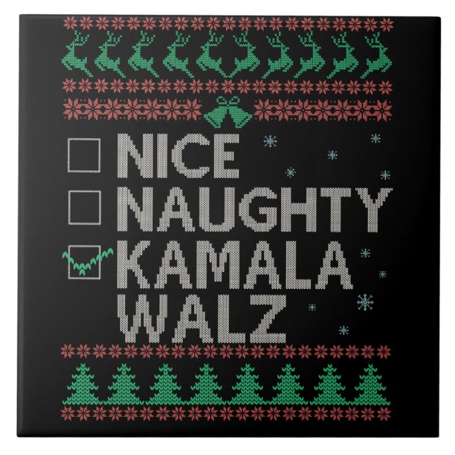 La Kamala Harris Ugly Christmas Sweater Election Ceramic Tile (Front)