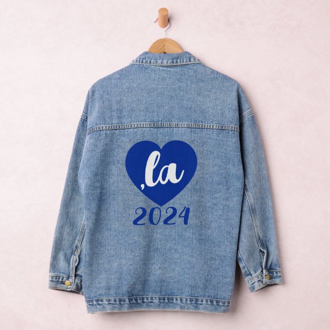 ,la KAMALA heart 2024 blue script text  Denim Jacket (Hangar)