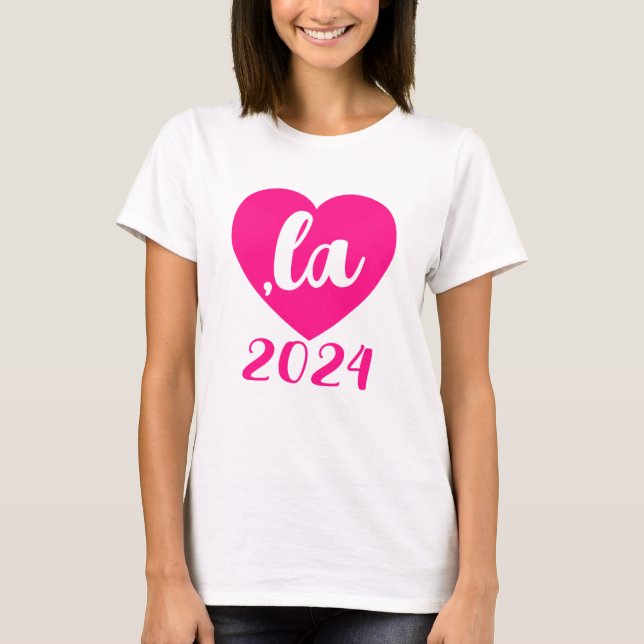,la KAMALA heart 2024 hot pink script text  T-Shirt (Front)