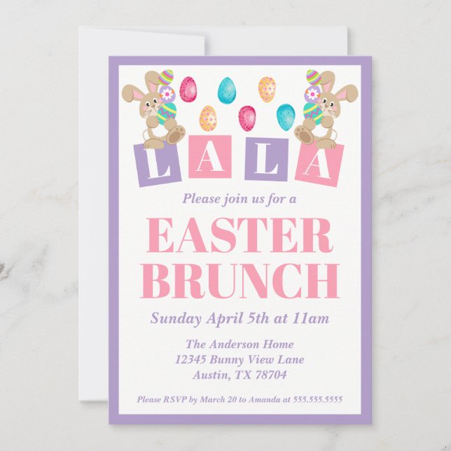 La La Easter Bunny Easter Brunch Invitation (Front)