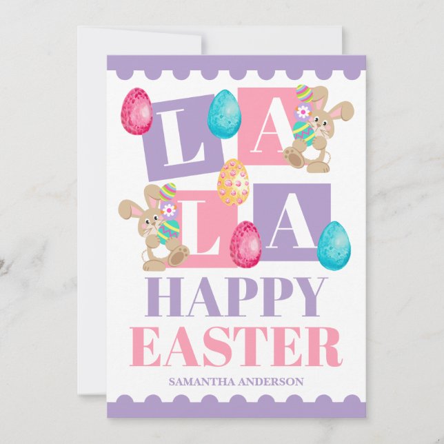 La La Easter Bunny Egg Hunt Holiday Card (Front)