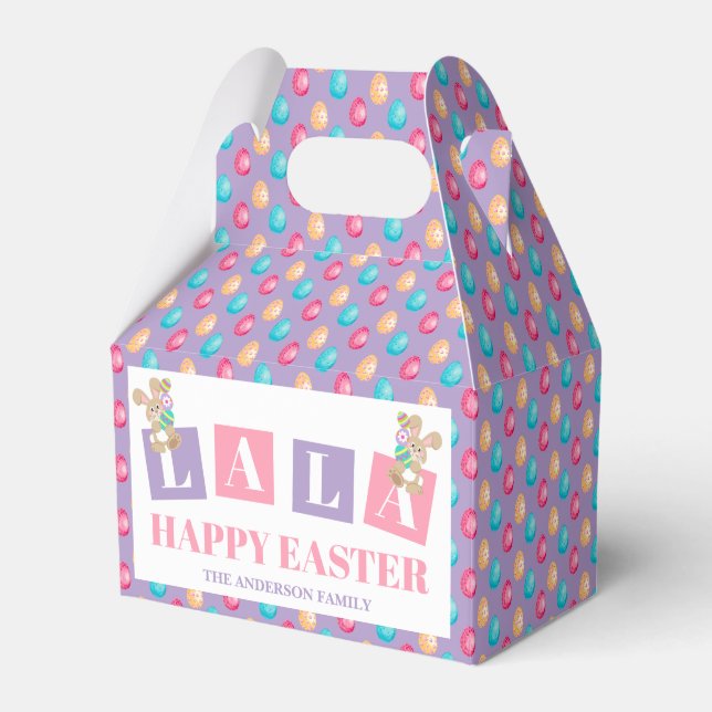 La La Easter Bunny Egg Hunt Party Favor Boxes (Front Side)