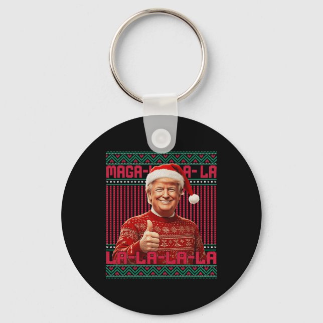 La La La Donald Trump Potus 47 Ugly Christmas Swea Key Ring (Front)