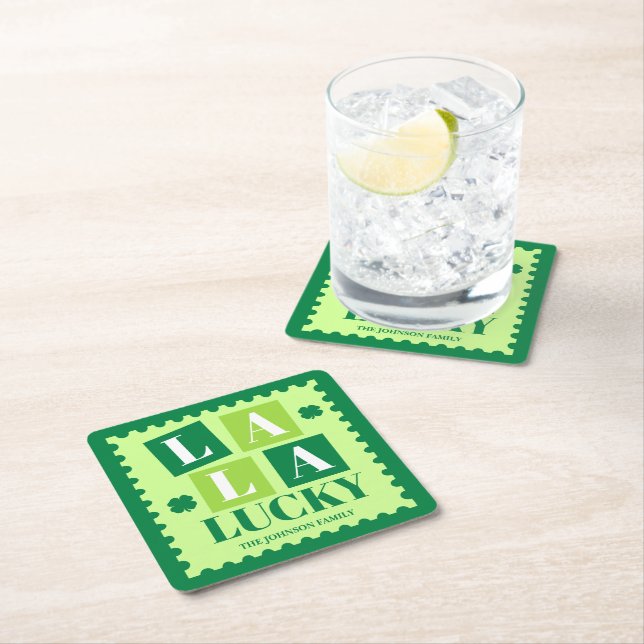 La La Lucky St. Patrick’s Day Square Paper Coaster (Insitu)
