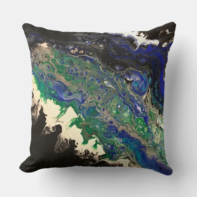 La Laguna painting black blue teal white  Cushion (Front)