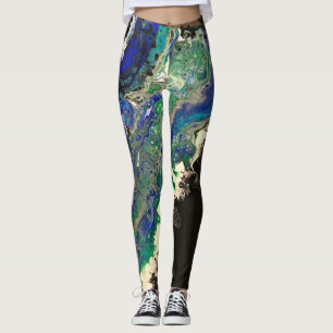 La Laguna painting black blue teal white  Leggings