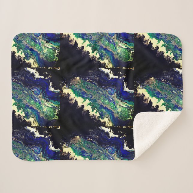 La Laguna painting black blue teal white  Sherpa Blanket (Front (Horizontal))