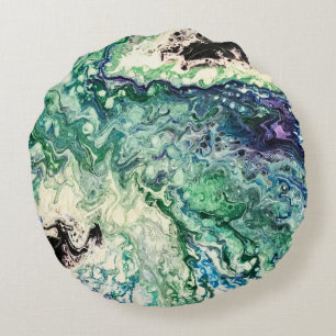 La Laguna painting blue teal white black Round Cushion