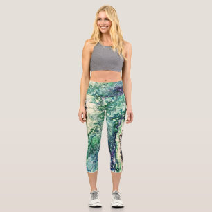 La Laguna series of paintings in black teal blue Capri Leggings