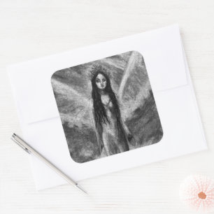 La Luna Dark Angel Fairy Woman Goth Fantasy Art Square Sticker