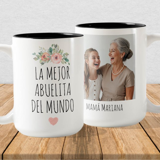 La mejor abuelita del mundo – Custom Photo & Name Two-Tone Coffee Mug (Creator Uploaded)