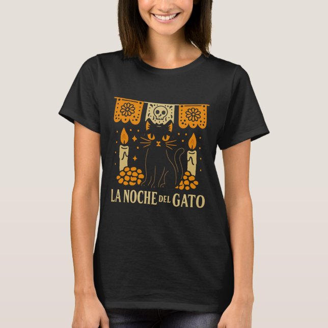 La Noche del Gato – Day of the Dead Cat T-Shirt (Front)