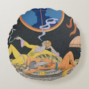 La Paresse, 1924 (pochoir print) Round Cushion