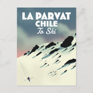 La Parvat Chile retro ski art. Postcard