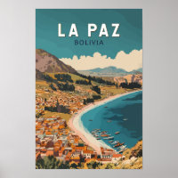 La Paz Bolivia Illustration Travel Art Vintage