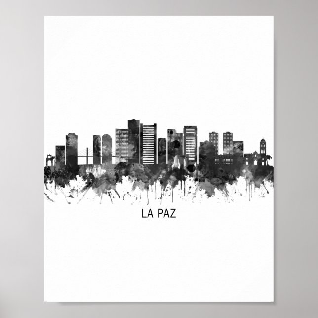 La Paz Bolivia Skyline BW Poster (Front)