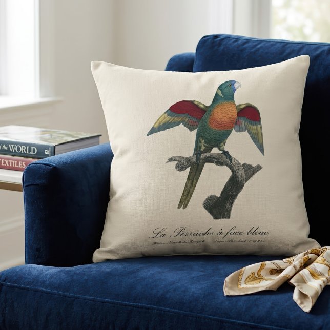 La Perruche a face bleue  Cushion (Coconut Lorikeet, Trichoglossus haematodus. Throw Pillow)