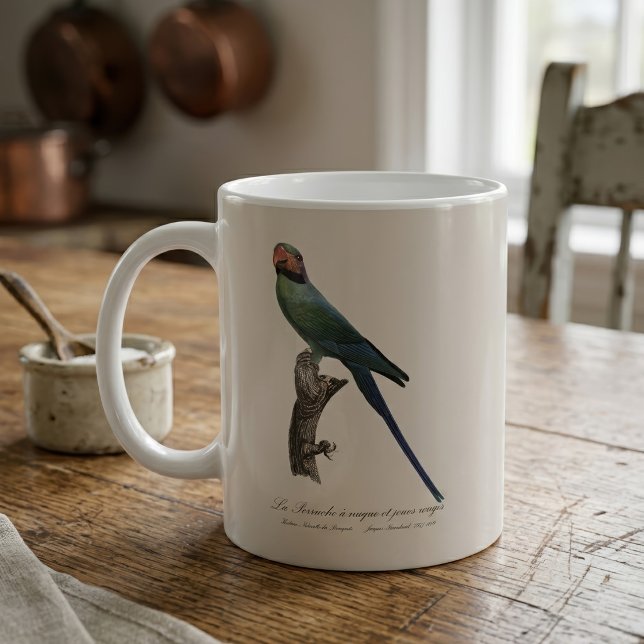 La Perruche a nuque et joues rouges  Coffee Mug (Long-Tailed Parakeet, Psittacula Longicauda. Coffee Mug)
