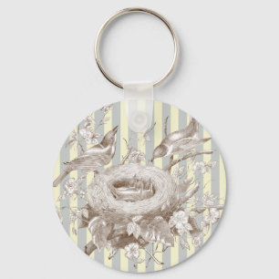La Petite Famille on blue and cream background Key Ring