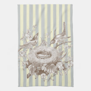 La Petite Famille on blue and cream Tea Towel