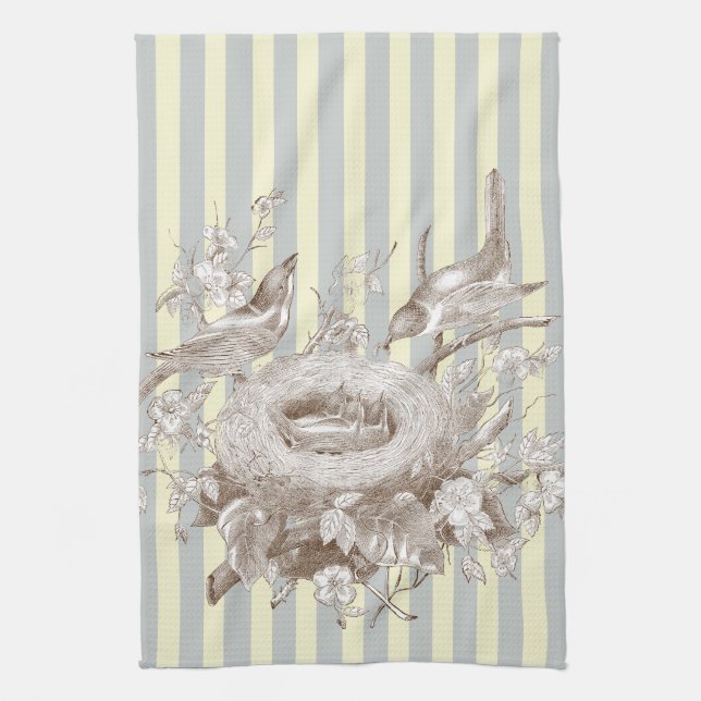 La Petite Famille on blue and cream Tea Towel (Vertical)