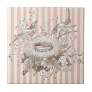 La Petite Famille on pink and cream background Ceramic Tile