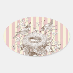 La Petite Famille on pink and cream background Oval Sticker