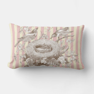 La Petite Famille on pink and cream stripes Lumbar Cushion