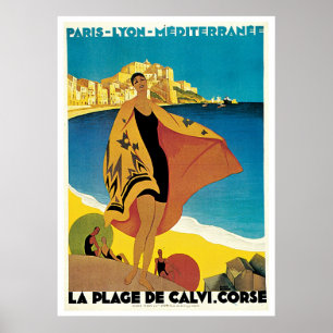 " La Plage de Calvi" Vintage Travel Poster