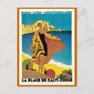 " La Plage de Calvi" Vintage Travel Poster Postcard