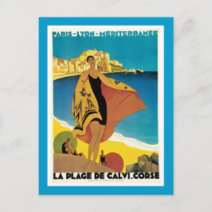 La Plage De Calvi Vintage Travel Poster Postcard