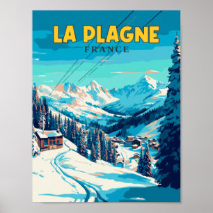 La Plagne France vintage travel illustration Poster