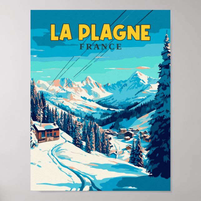 La Plagne France vintage travel illustration Poster (Front)