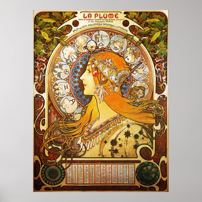 La Plume Zodiaque, Mucha Poster (Front)