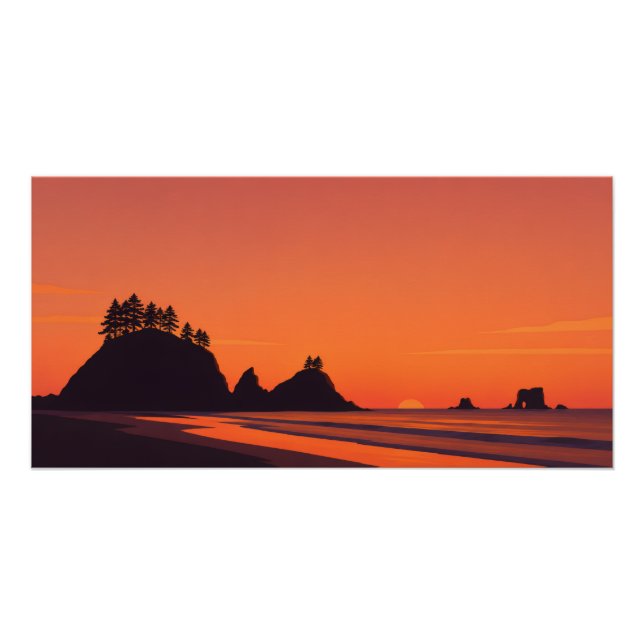 La Push Washington Sunset Minimalist Coastal Poster (Front)