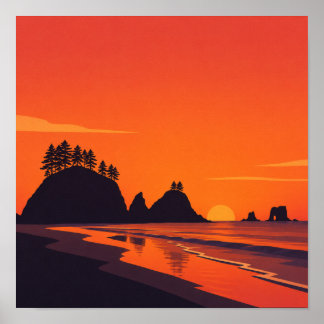 La Push Washington Sunset Minimalist Coastal Poster