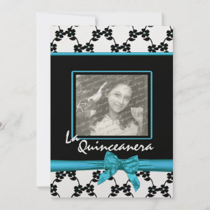 La Quinceanera Flowers and Ribbon Blue Invitation