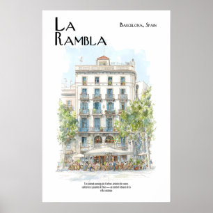 La Rambla Poster  Barcelona Spain Street Scene