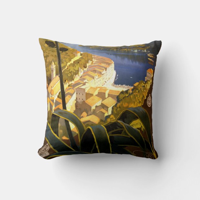 La Riviera Italienne Portofino Travel Poster 1920 Cushion (Front)