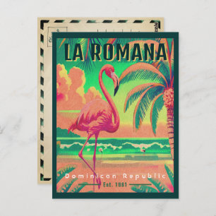 La Romana Beach DR Retro Flamingos Souvenir 1960s Postcard