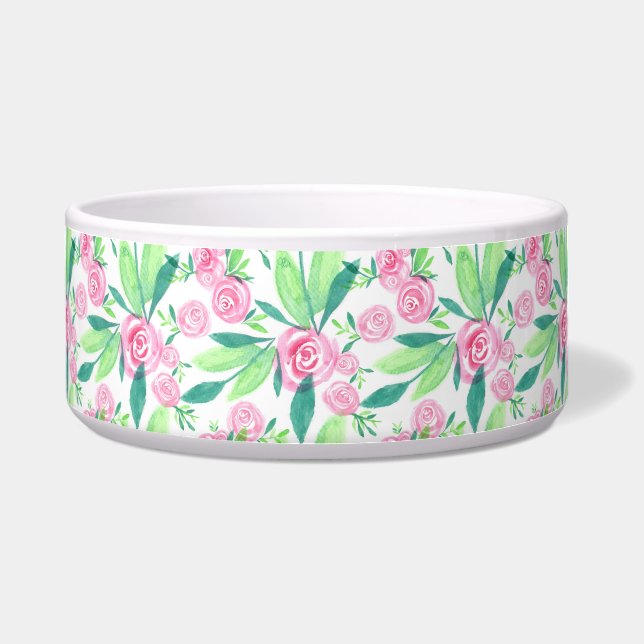 La Rosa Watercolor Floral Pattern Pet Bowl (Front)