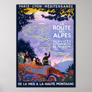 La route des Alpes Vintage Travel Poster