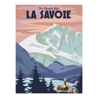 La Savoie Ski resort poster, retro. Winter travel  Poster