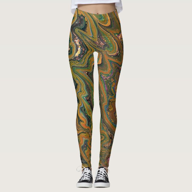 La Strada 2 Green and Gold Geode Abstract Leggings (Front)