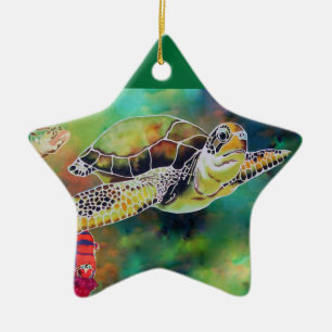 La Tortue Green Sea Turtle Ceramic Ornament