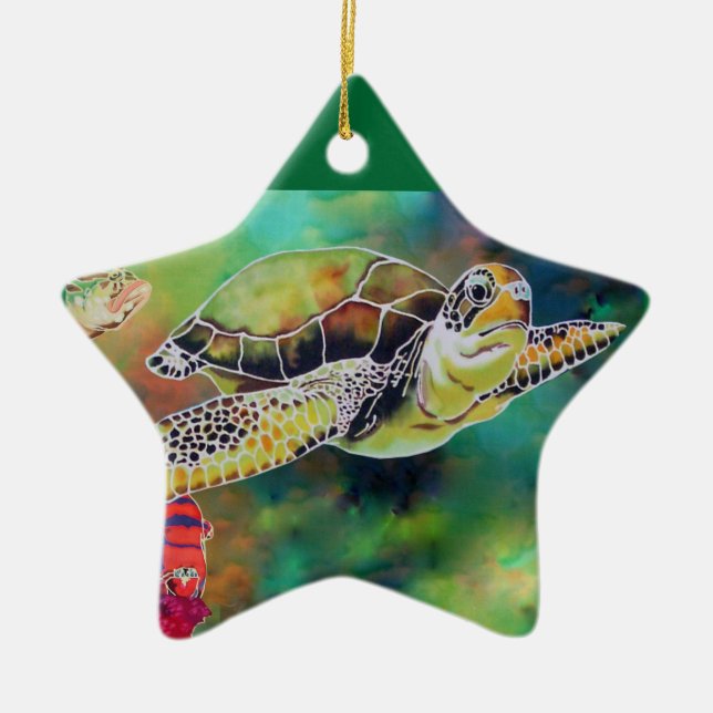 La Tortue Green Sea Turtle Ceramic Ornament (Front)