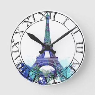 La tour Eiffel colour splash Round Clock