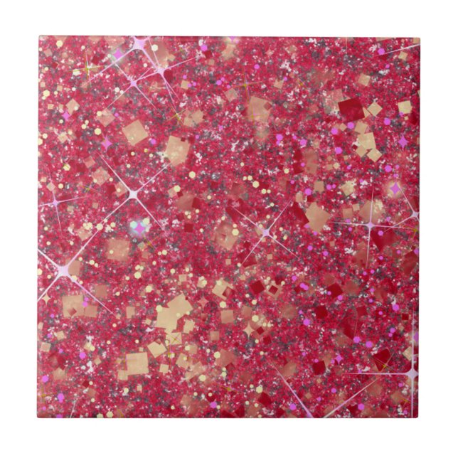 La Vida Magenta Pink Colour Faux Glitter Solid Ceramic Tile (Front)
