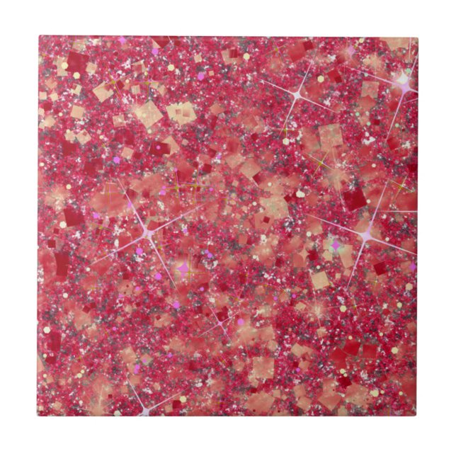 La Vida Magenta Pink Colour Faux Glitter Solid Ceramic Tile (Front)